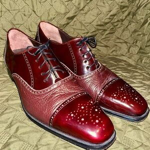 Mezlan Burgundy Two-Tone Leather Cap-Toe Oxfords